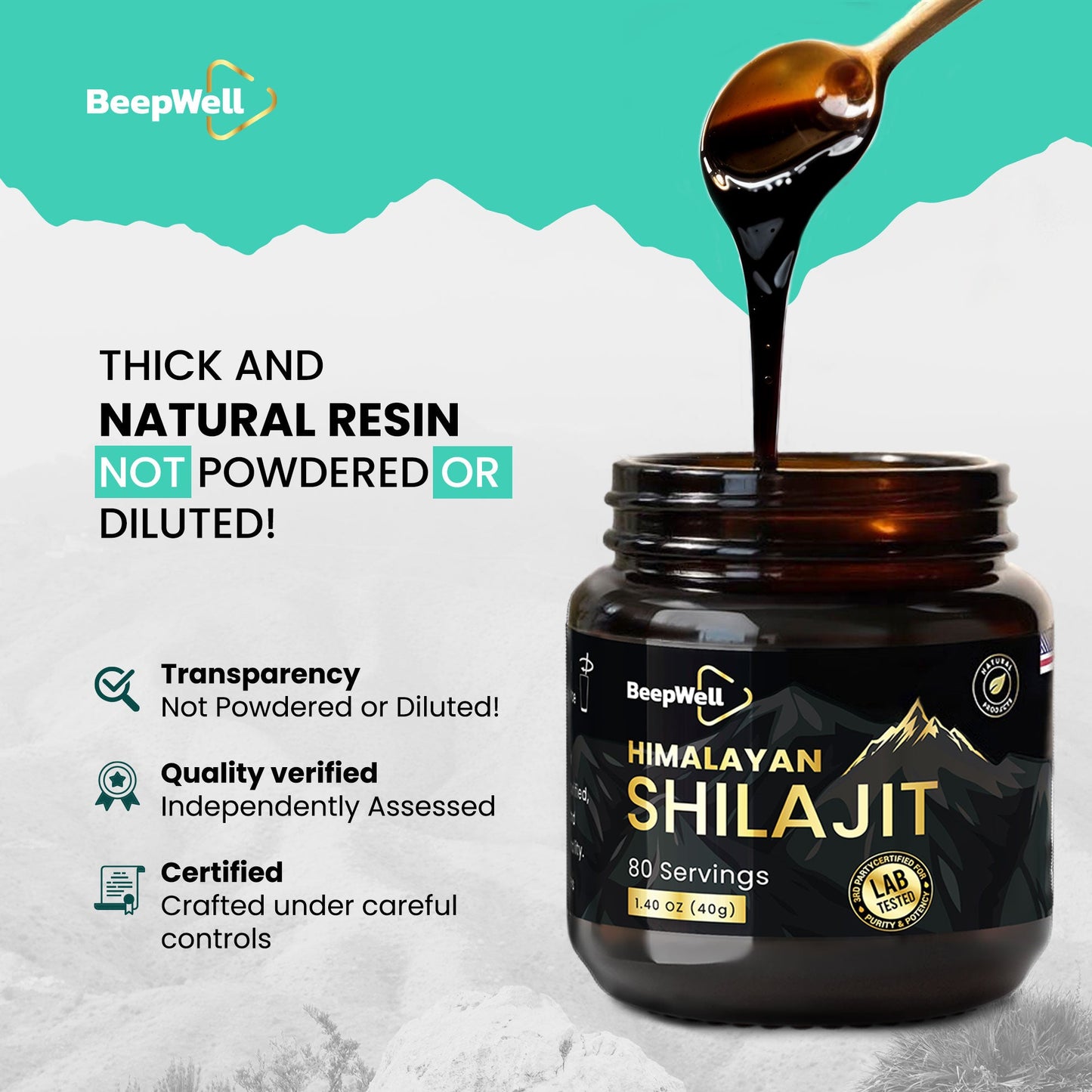 BeepWell Himalayan Shilajit Resin – Mineral-Rich Resin with Fulvic Acid – 1.40 oz – Approx. 80 Servings
